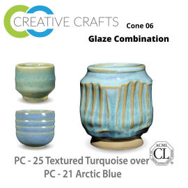 Textured Turquoise PC-25 over Arctic Blue PC-21 Pottery Cone 5 Glaze Combination